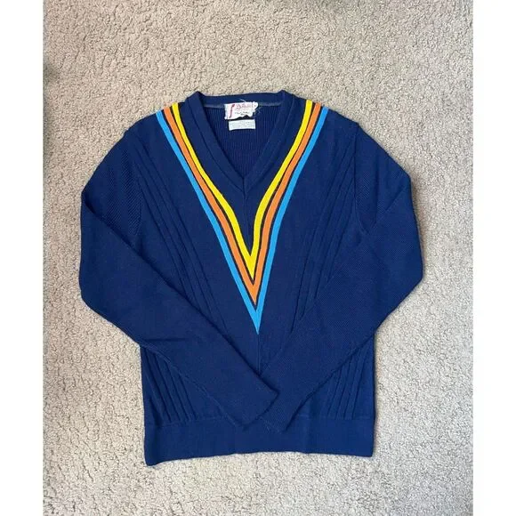 D'Italia Orlon Acrylic Long Sleeve Vintage Striped Sweater - Picture 1 of 5